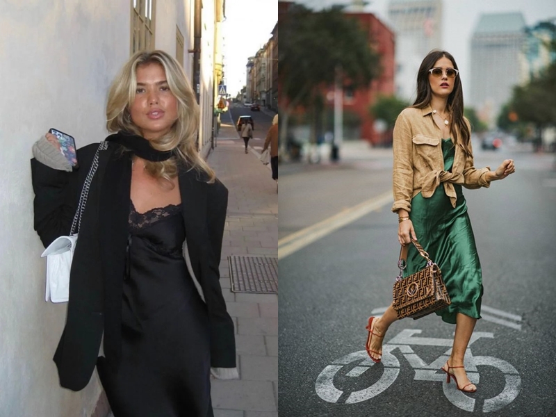 váy ngủ street style thời trang dạo phố cá tính